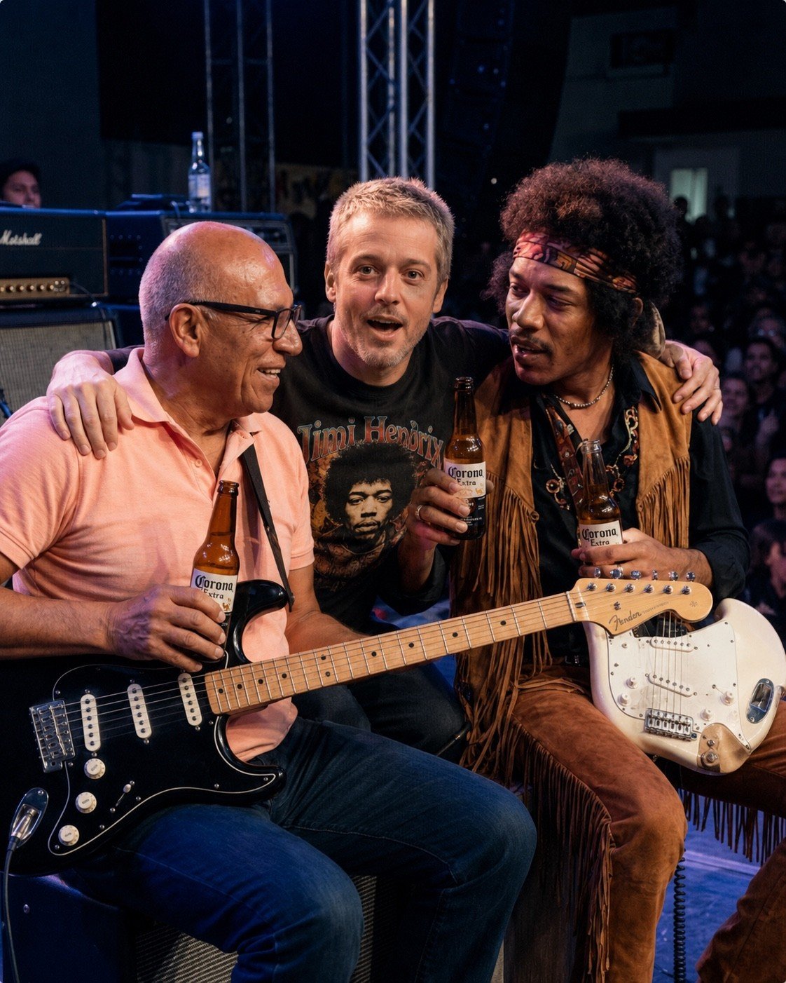 José Hugo compartiendo su gusto por la música y las guitarras